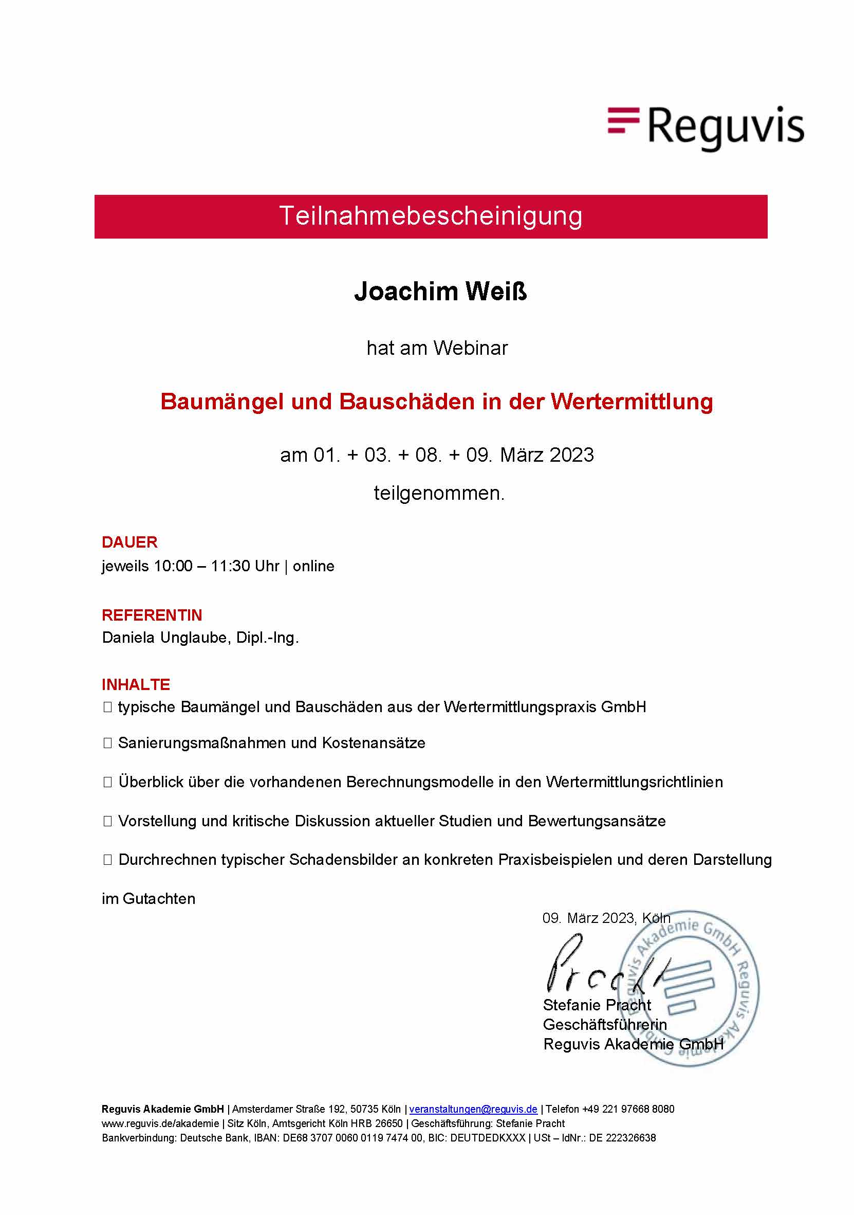 JW Teilnahmebescheinigung Webinar Baumängel